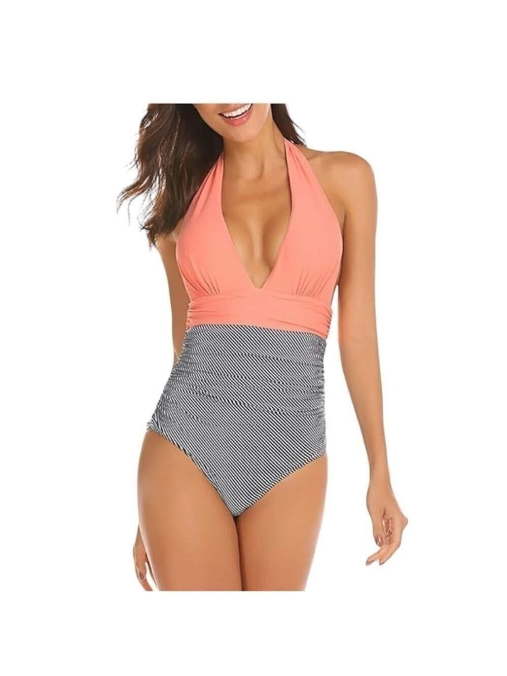 CUPSHE Peach Plunge Halter One Piece size large 8/10